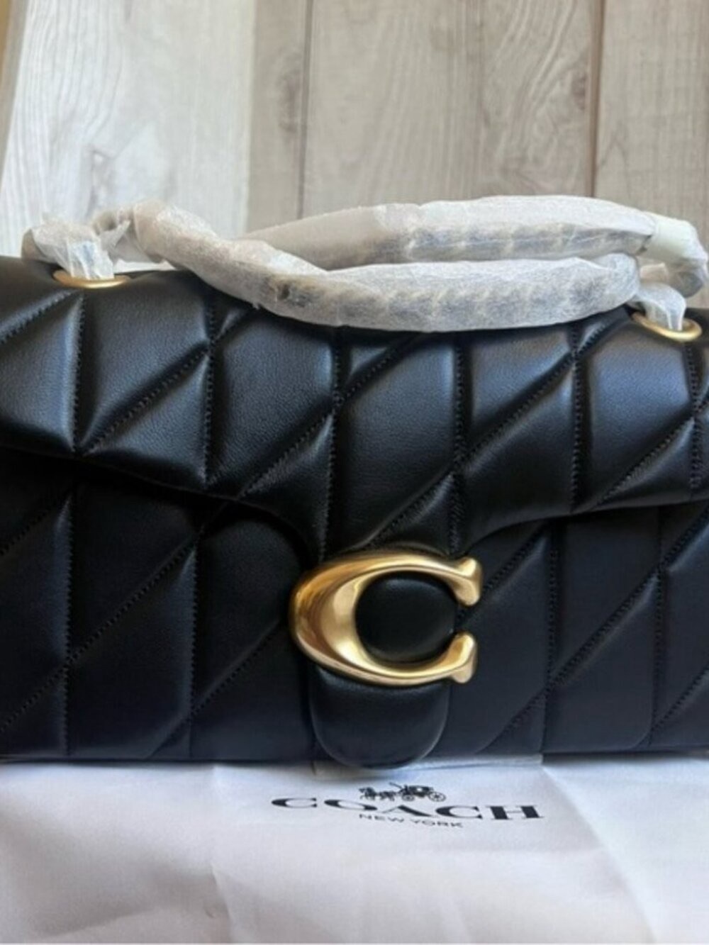 Coach Black Quilted Leather Shoulder Bag with Gold 'C' Hardware